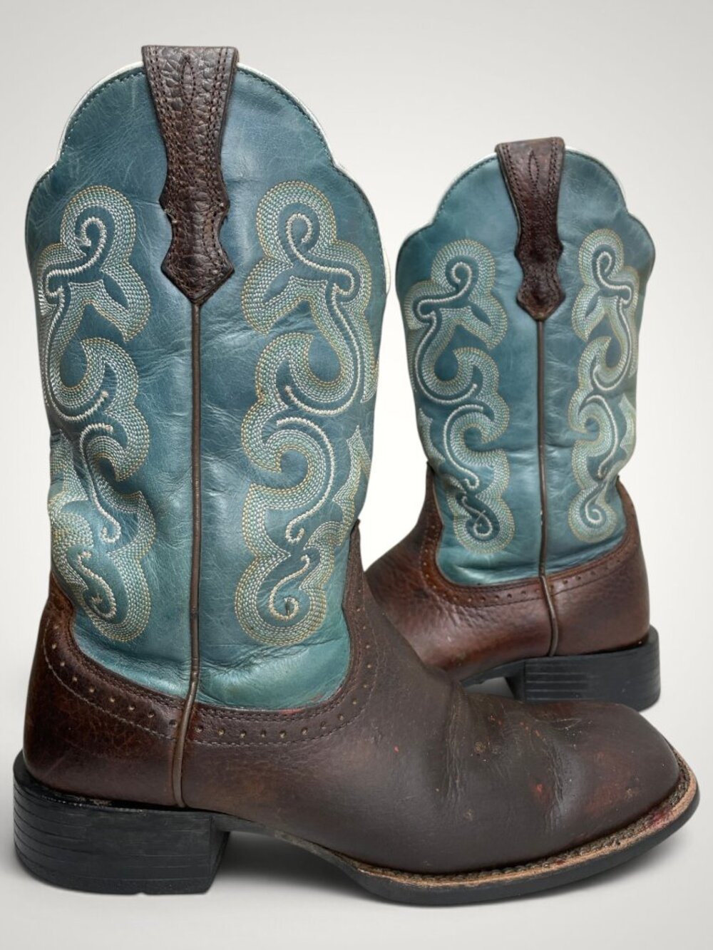 Ariat Brown Turquoise Leather Embroidered Western Cowboy Boots Women's 6.5 B
